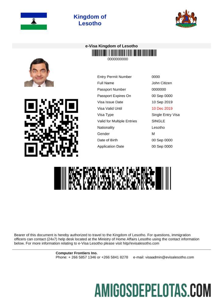 em branco Visto Lesoto E em modelo Word e PDF